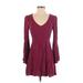 Express Casual Dress - Mini Plunge Long sleeves: Burgundy Solid Dresses - Women's Size 2