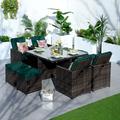 Direct Wicker Square 4 - Person 49.2" Long Outdoor Dining Set Glass/Wicker/Rattan in Brown | 49.2 W x 49.2 D in | Wayfair DWD-3233B-BR-Atrovirens