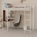 Mason & Marbles Akimos Twin Metal Loft Bed w/ Shelves & Desk Metal in White | 71.6 H x 42.1 W x 79.5 D in | Wayfair