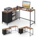 Costway L-shaped Computer Desk with Power Outlet for Working Studying Gaming-Rustic Brown