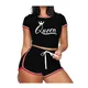 Donna Queen Print Sport 2 pezzi Set donna Crop Top Shirt Leggings pantaloncini Yoga Sportsuit Wear