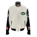 Men's Jeff Hamilton White New York Jets Wool & Leather Full-Snap Varsity Jacket