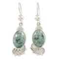 Siren Song,'Jade Sterling Silver Oval Dangle Earrings from Guatemala'