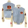 Men's Jeff Hamilton Light Blue Cincinnati Bengals Wool & Leather Full-Snap Varsity Jacket