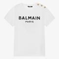 Balmain Teen White Balmain Paris Cotton T-Shirt