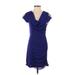 Express Cocktail Dress - Party Cowl Neck Short sleeves: Blue Solid Dresses - Women's Size X-Small