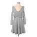 Free People Casual Dress - A-Line Plunge 3/4 sleeves: Gray Print Dresses - Women's Size Small