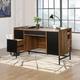 Hampstead Park Home Office Desk Walnut with Black Accent Panels and