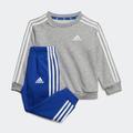 Trainingsanzug ADIDAS SPORTSWEAR "ESSENTIALS 3STREIFEN KIDS JOGGINGANZUG" Gr. 98, grau (medium grey heather, white) Kinder Sportanzüge Jogginganzüge