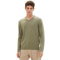 V-Ausschnitt-Pullover TOM TAILOR Gr. M, grün (brown green melange) Herren Pullover V-Ausschnitt-Pullover
