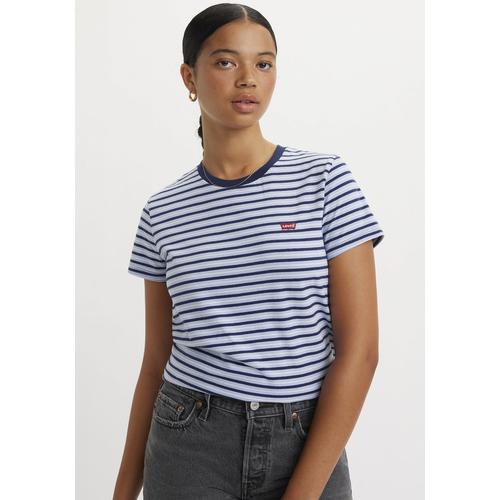 „T-Shirt LEVI’S „“The perfect Tee““ Gr. L (40), tea stripe brunnera Damen Shirts Jersey mit kleiner Logo-Stickerei“