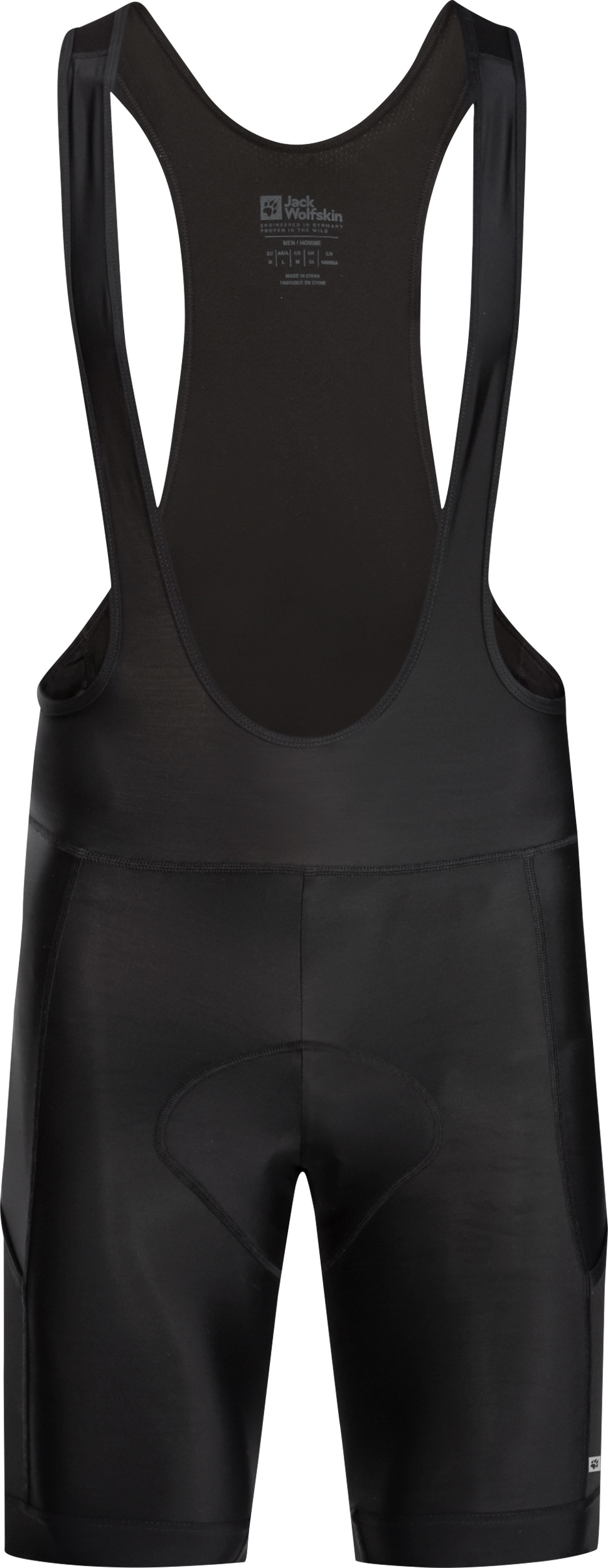 Fahrradhose JACK WOLFSKIN "MOROBBIA BIB SHORTS M", Gr. M50, Normalgrößen, schwarz, Style:1. Oberstoff 80% POLYAMID, 20% ELASTHAN; 2. Oberstoff 85% POLYESTER, 15% ELASTHAN, Hosen Image