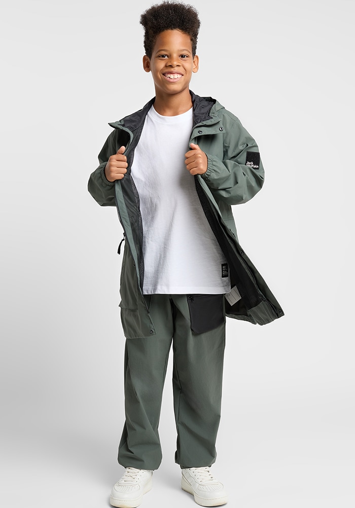 Funktionsparka JACK WOLFSKIN "TEEN PARKA Y", Kinder, Gr. 128, grün (slate, grün), OBERSTOFF: 100% POLYAMID Futter: 100% POLYESTER, Jacken Image