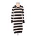 French Connection Casual Dress - Sweater Dress Crew Neck 3/4 sleeves: Black Stripes Dresses - Women's Size 4