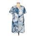 Casual Dress - Shirtdress V-Neck Short sleeves: Blue Tie-dye Dresses - Women's Size Large