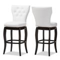 Skyline Decor Baxton Studio Leonice Modern & Contemporary Faux Leather Upholstered Button-Tufted 29-Inch Swivel Bar Stool Set Of 2 in White | Wayfair