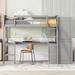 Wooden Twin size Loft Bed with Desk, Shelves and Wardrobe, Gray