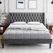 Upholstered Bed Frame with Wingback and Deep Button Tufted Headboard