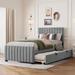 Twin Platform Bed with Trundle, Velvet Upholstered Bed Frame with Headboard, Wooden Twin for Bedroom