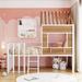 Kids House Beds Low Loft Bed Frame with Roof, Window, Guardrail and Ladder, Metal Twin Size Loft Bed for Kids Girls Boys, White