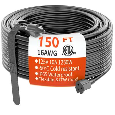 150 FT 16 Gauge Indoor Outdoor Extension Cord Waterproof, Flexible 3 Prong Electric Cord Outside, 10A 1250W 125V 16AWG SJTW