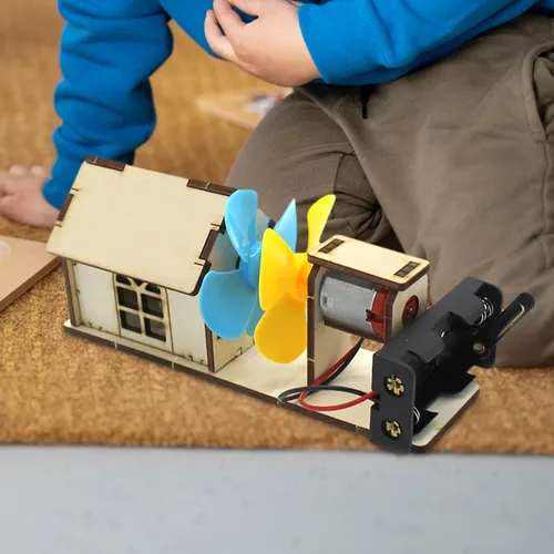 Holz DIY Windkraft anlagen Spielzeug Elektromotor mit Propellern Fan Blatt Physik Experiment für