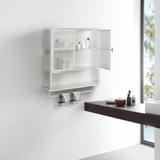Wall Cabinet 2-tier Storage Cabinet w/ Open Shelf & Towel Rack, White