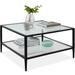 2-Tier Large Square Coffee Table Living Room Accent w/ Glass Top - 32"