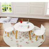 Kids Wood Table and Chair Set, Kids Play Table with 2 Chairs,3 Pieces Kids Round Table for Toddlers, Girls, Boys,White