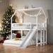 Twin over Full Bunk Bed with Slide and Built-in Ladder, House-Shaped Bed with Full-Length Guardrail For Kids, White
