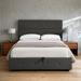 Full Size Upholstered Bed with Underneath Storage, Platform Bed with Headboard, Sturdy Metal Bed with Bentwood Slats, Dark Grey