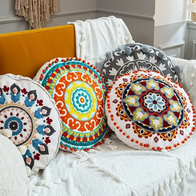 Boho Stil Kissen Abdeckung Marokko Runde Kissenbezug Hand Made Gewebte Kissen Abdeckung Quasten Image