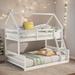 Wood Twin over Full House Bunk Bed Kids Bed with Built-in Ladder, White