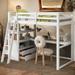 Loft Bed with 2 Built-in Drawers Twin Size Kids Bed with Desk and Shelves Grey