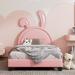 Platform Rabbit Ear Ornament Bed Frame, Twin Upholstered Leather Platform Bed with Slats Support, No Box Spring Needed, Pink