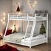 Modern Stylish Metal Floor Kids Bed with Space-Saving Design Twin over Full Bunk Bed with Sloping Stairs Kids Furniture White