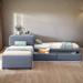 L-shaped Twin Size Platform Bed with Trundle, 2 Drawers and Flip Square Table