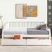 Full Size Daybed with Two Storage Drawers and Wood Support Legs, Sofa Bed Frame with 3-Sided Armrests