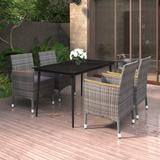 vidaXL Patio Dining Set 5 Piece Black and White/Gray 31.5"/55.1" Table Length