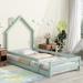 Twin Size Wood Bed w/ House-shaped Headboard, Floor Bed Platform Bed w/ Fences