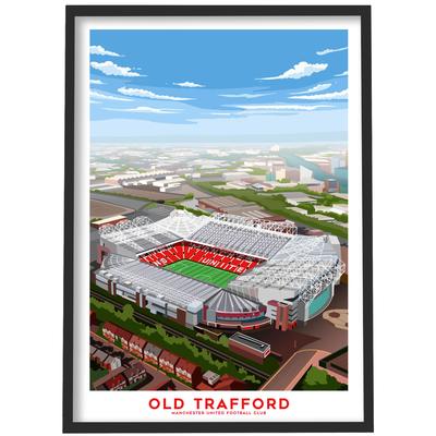 Manchester United Old Trafford Luftbild-Illustration, gerahmter Druck – A2 Image