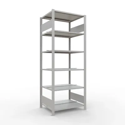 PROREGAL Büro-Fachbodenregal MULTIplus150 Stecksystem mit Mittelanschlag | Grundregal | Fachlast 150kg | 200x75x60cm | Beidseitig nutzbar | Lichtgrau Image
