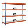 PROREGAL Weitspannregal mit Stahlpaneelen Z1 | HxBxT 243,8x214,6x47cm | 4 Ebenen | Fachlast 442kg | Blau/Orange/Verzinkt