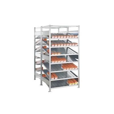 PROREGAL Doppel-Kanbanregal MULTIplus150 | Grundregal | HxBxT 200x130x50cm | 7 Ebenen | Fachlast 150kg | mit Trenn- und Seitenführungen | Verzinkt Image