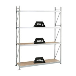 PROREGAL Weitspannregal mit Spanplatten WS 3000 | Grundregal | HxBxT 250x150x60cm | 4 Ebenen | Fachlast 500kg | Verzinkt Image