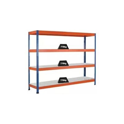 PROREGAL Weitspannregal mit Stahlpaneelen Z1 | HxBxT 198,1x153,6x47cm | 4 Ebenen | Fachlast 776kg | Blau/Orange/Verzinkt Image