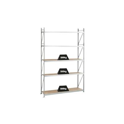 PROREGAL Weitspannregal mit Spanplatten WS 3000 | Grundregal | HxBxT 300x200x50cm | 5 Ebenen | Fachlast 500kg | Verzinkt Image