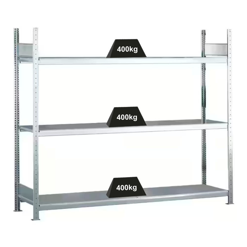 PROREGAL Weitspannregal mit Stahlböden WS 2000 | Grundregal | HxBxT 200x200x60cm | 3 Ebenen | Fachlast 400kg | Verzinkt Image