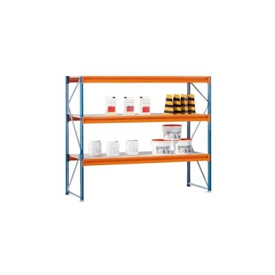 PROREGAL Weitspannregal mit Spanplatten W 100 | Grundregal | HxBxT 200x214x60cm | 3 Ebenen | Fachlast 950 kg | Blau/Orange/Verzinkt Image