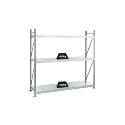 PROREGAL Weitspannregal mit Stahlpaneelen WS 3000 | Grundregal | HxBxT 200x225x100cm | 3 Ebenen | Fachlast 500kg | Verzinkt Image